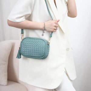 PU woven camera crossbody bag